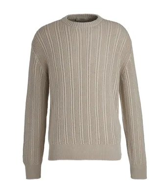 Silk,Cashmere & Cotton Micro Cable Knit Sweater