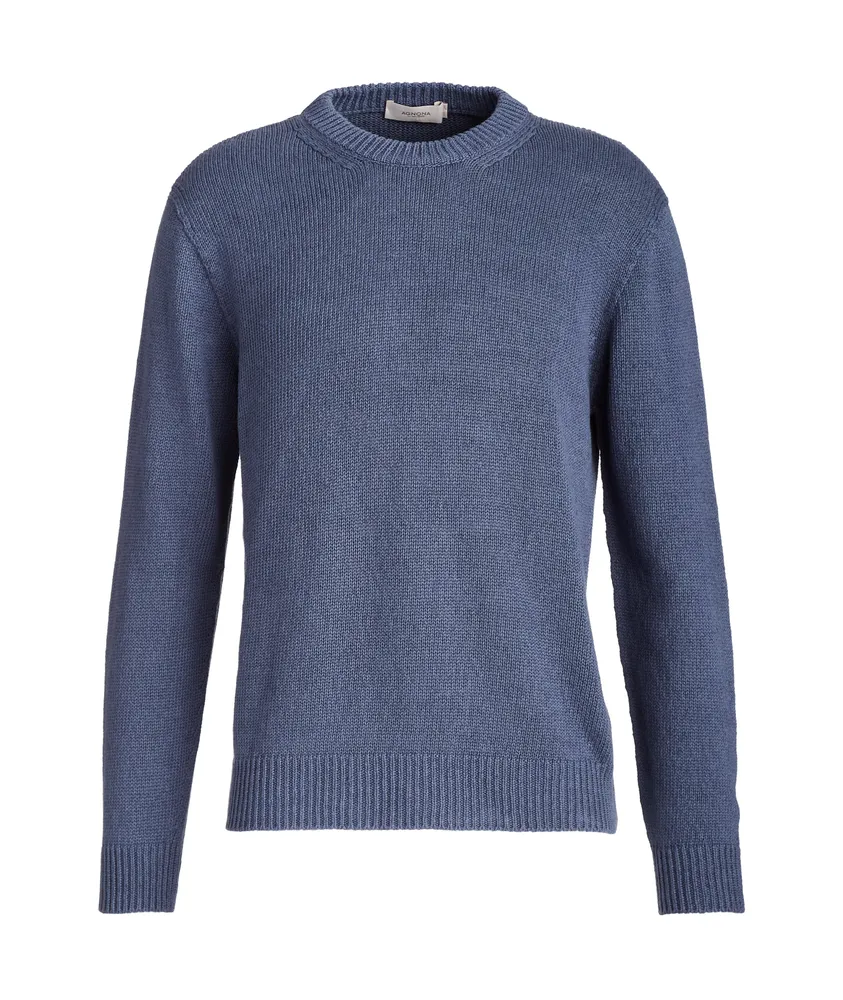 Linen-Cotton Knit Crewneck Sweater