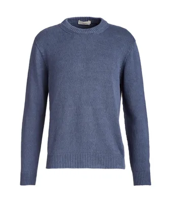 Linen-Cotton Knit Crewneck Sweater