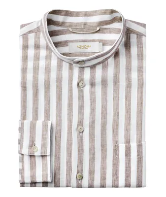 Stripe Patterned Linen Sport Shirt