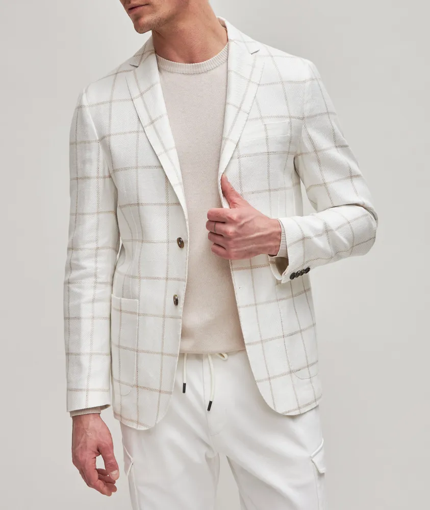 Windowpane Linen-Cotton Sport Jacket