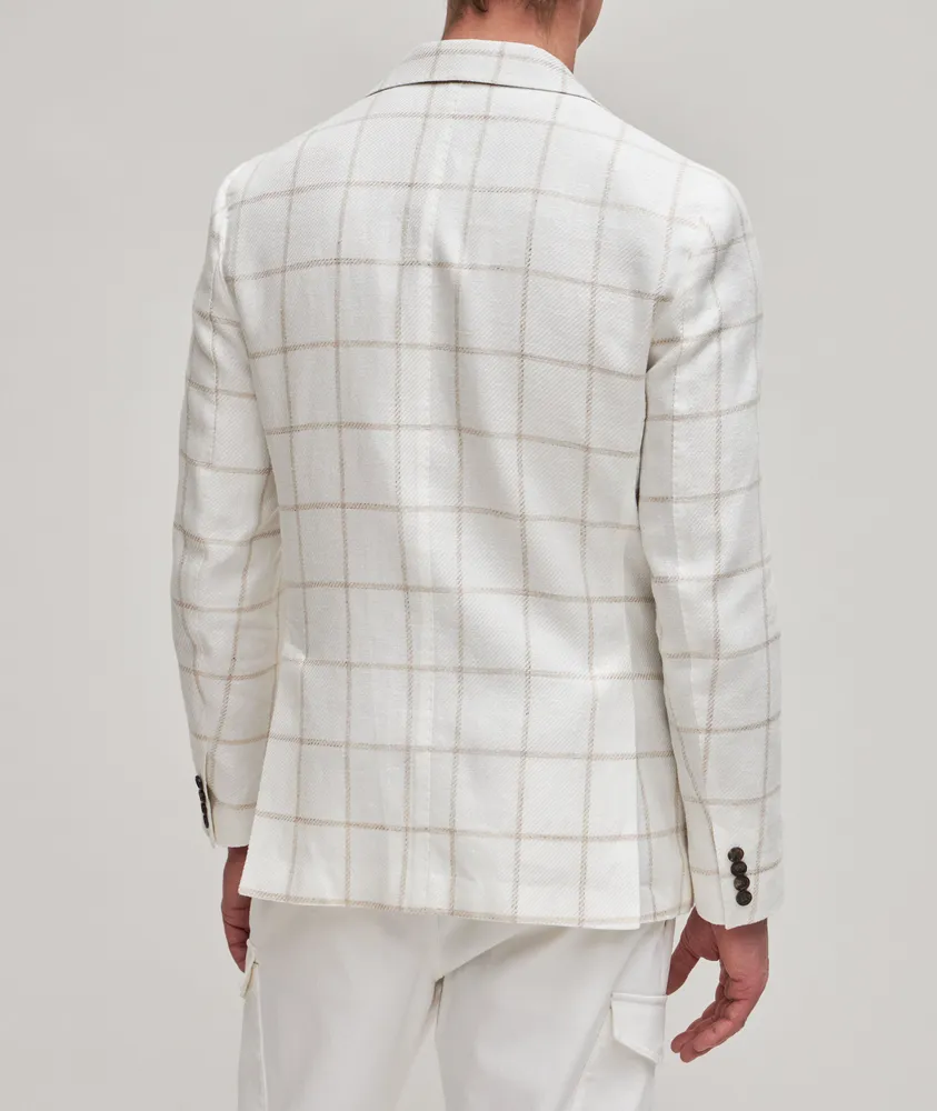 Windowpane Linen-Cotton Sport Jacket