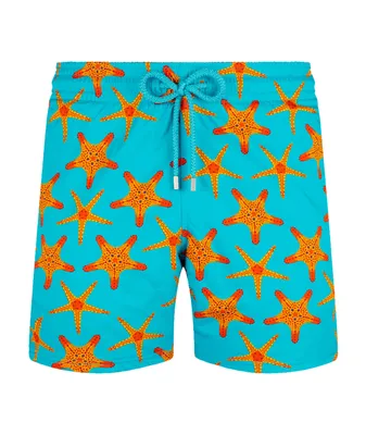 Stretch Fabric Starfish Dance Print Swim Trunks