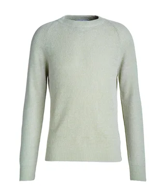 Linen-Cotton Rib Knit Crew Neck Sweater