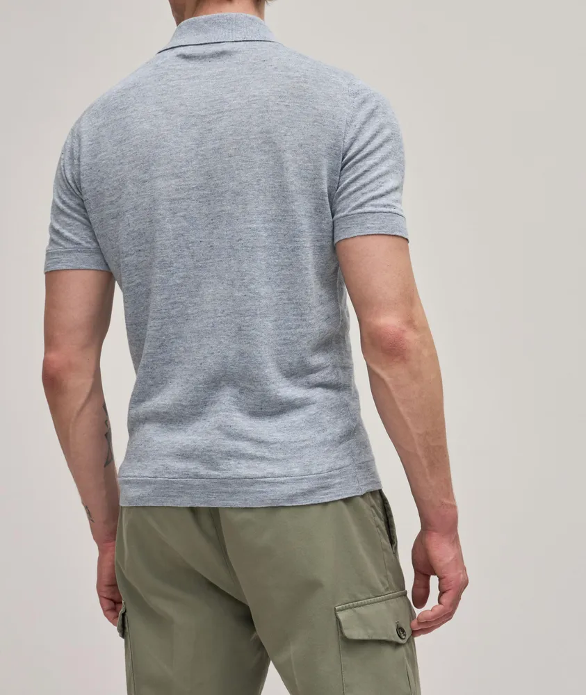 Linen-Cotton Knit Melange Polo