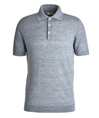 Linen-Cotton Knit Melange Polo