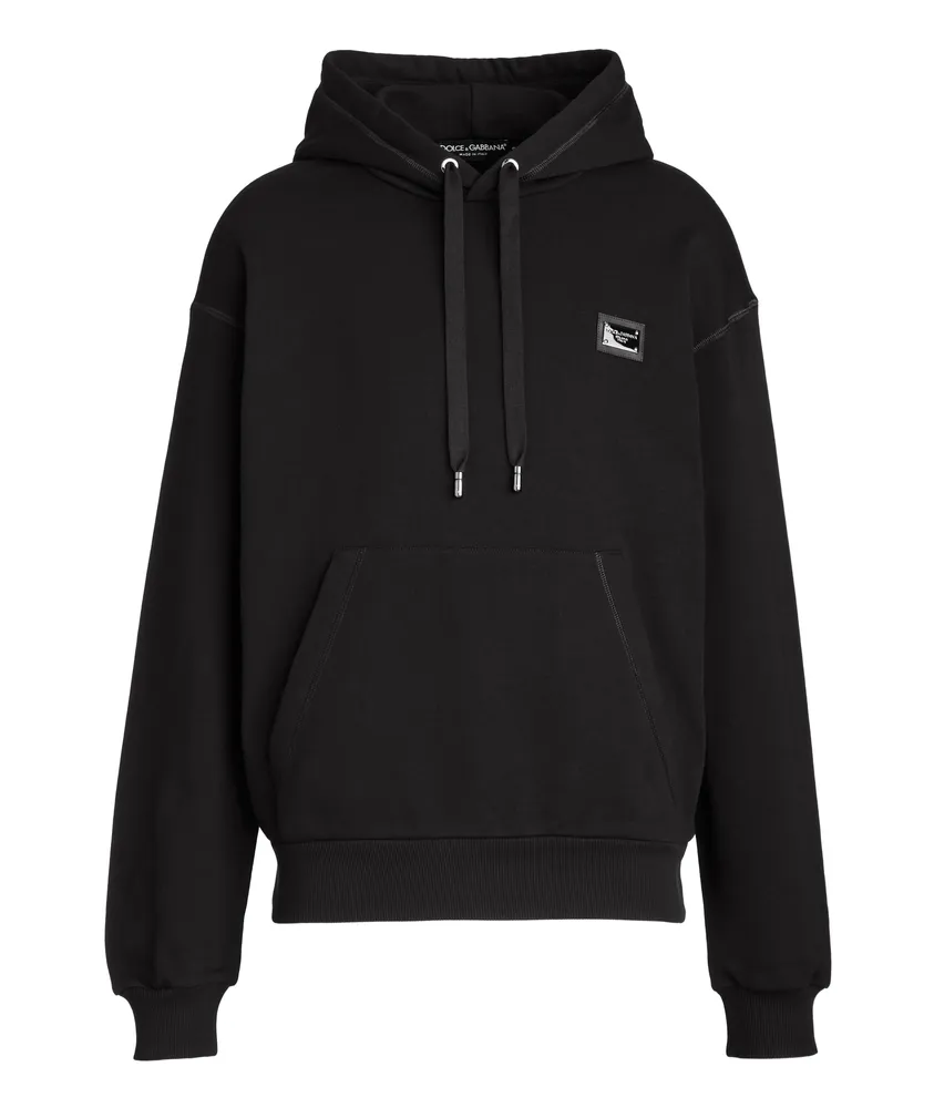 Essential Plaque Cotton Hooded Sweater