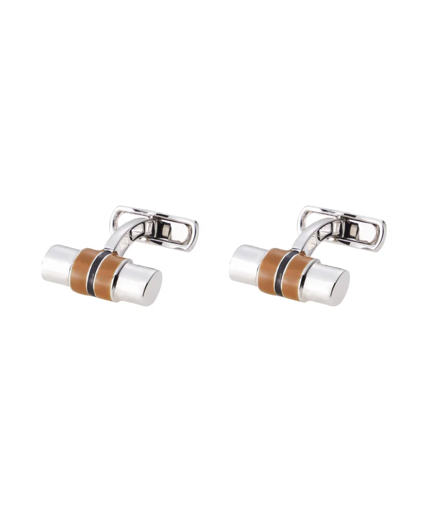 Rhodium Vicuna Enamel Signifier Cylinder Cufflinks