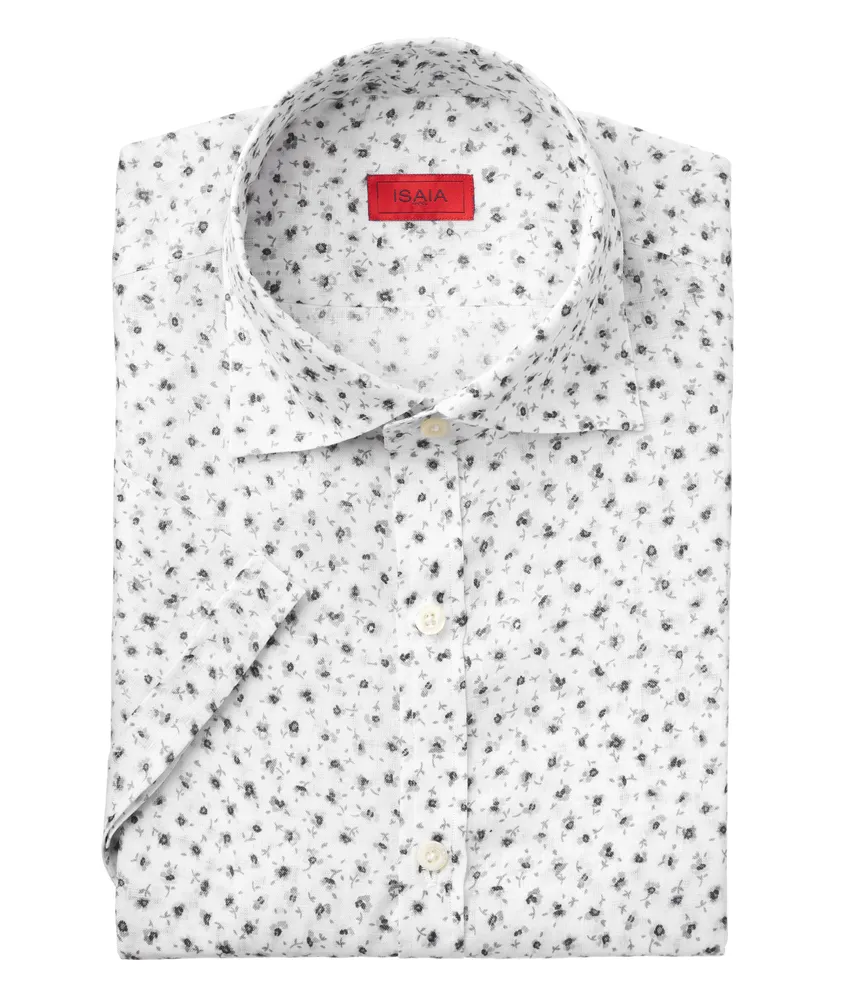 Short-Sleeve Floral Print Linen Shirt