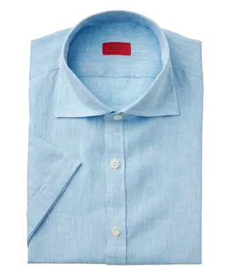 Short-Sleeve Brushed Linen Shirt