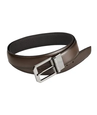 Two-Tone Reversible Leather Enamel Pin-Buckle Belt