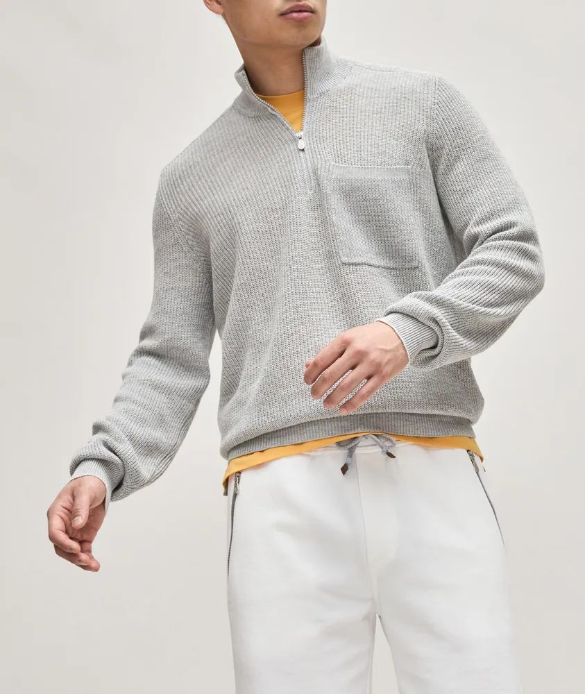 Half-Zip Cotton Rib Knit Sweater