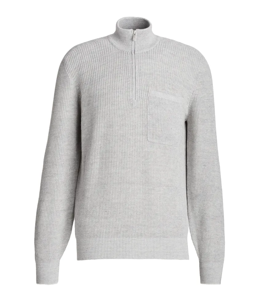 Half-Zip Cotton Rib Knit Sweater