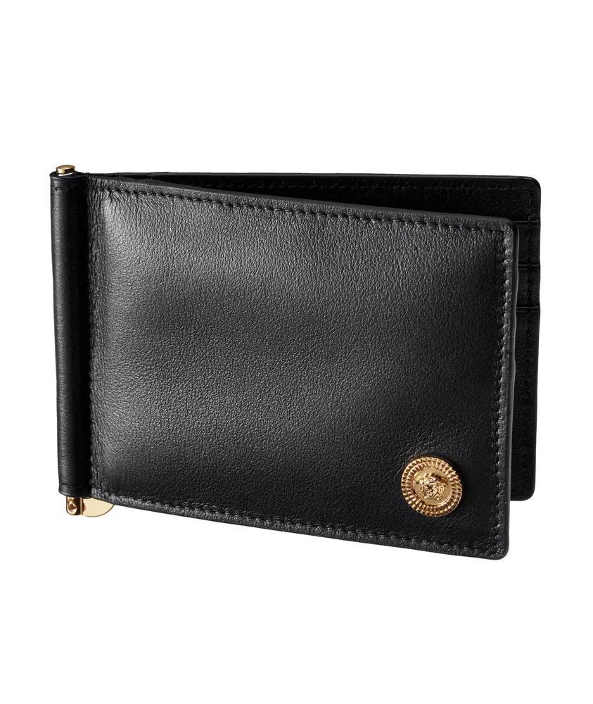 Versace Men's Money Clip Bifold Wallet - Black Versace Gold One-Size