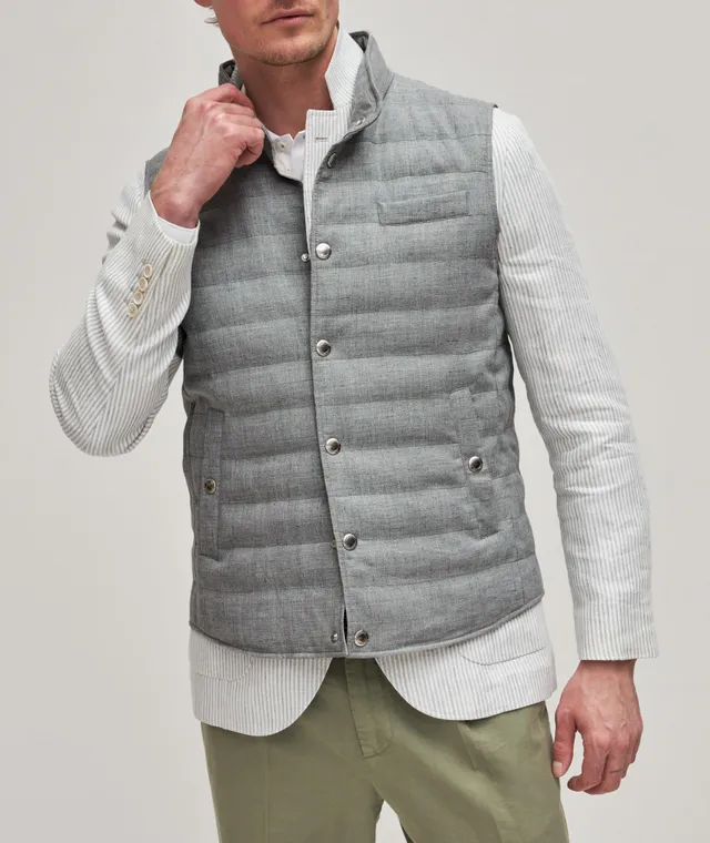 Eleventy Mix Media Suede Linen Vest