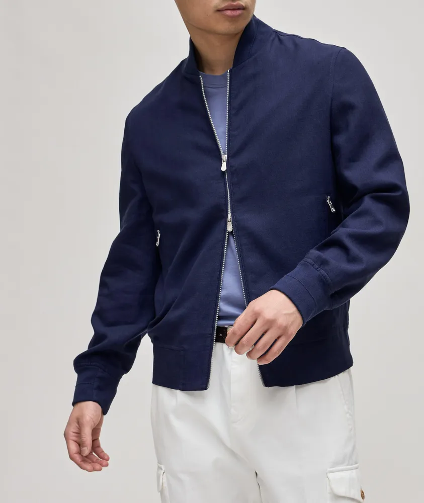 Two-Way Linen-Wool Zip Up Bomber Jacket