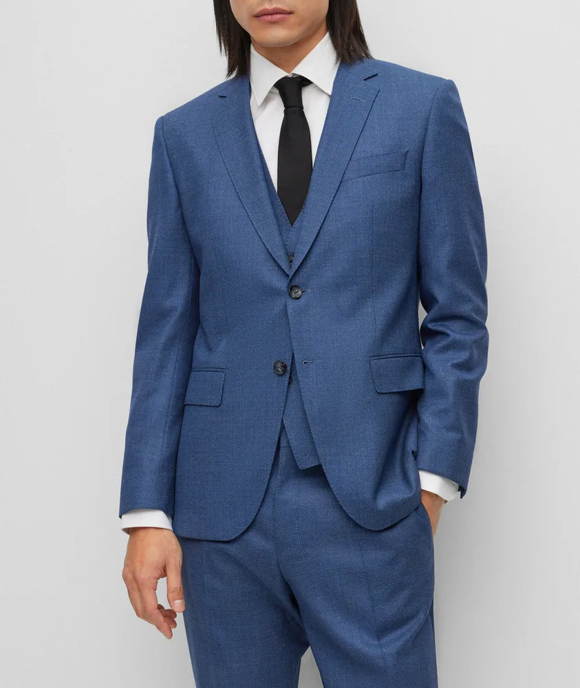 BOSS Slim-Fit Virgin-Wool Blend Micro-Pattern Three-Piece Suit | Square One