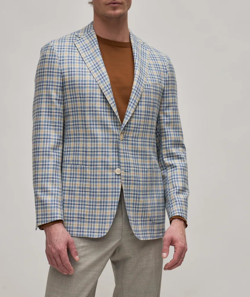 Cosmo Wool-Silk Plaid Sport Jacket