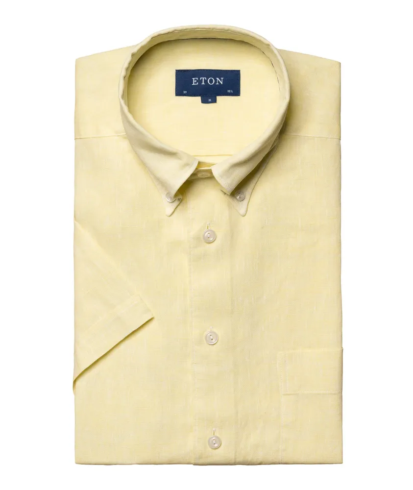 Slim-Fit Solid Linen Short Sleeve Shirt