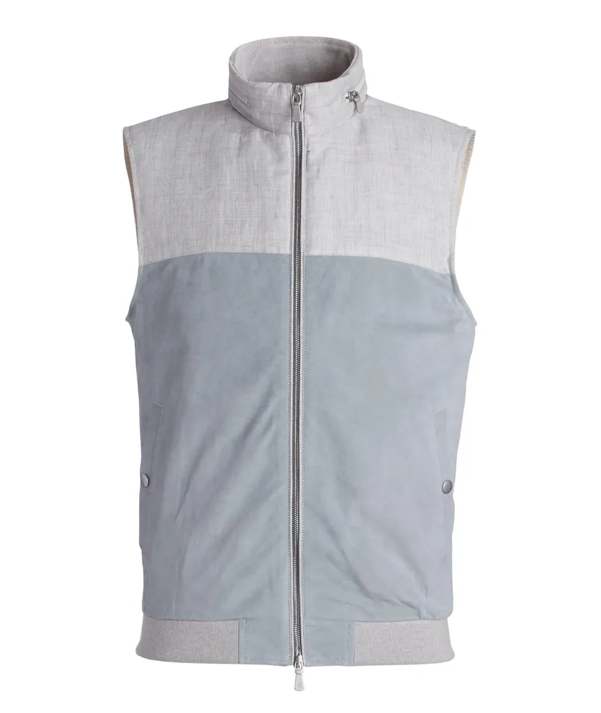 Mix Media Suede Linen Vest