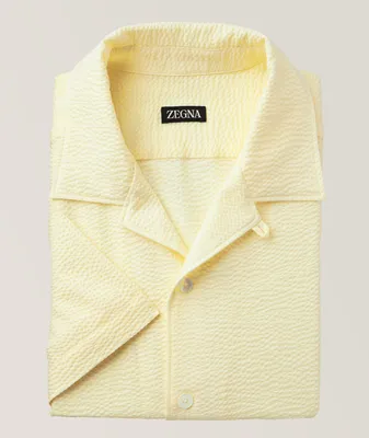 Short-Sleeve Seersucker Camp Collar Shirt