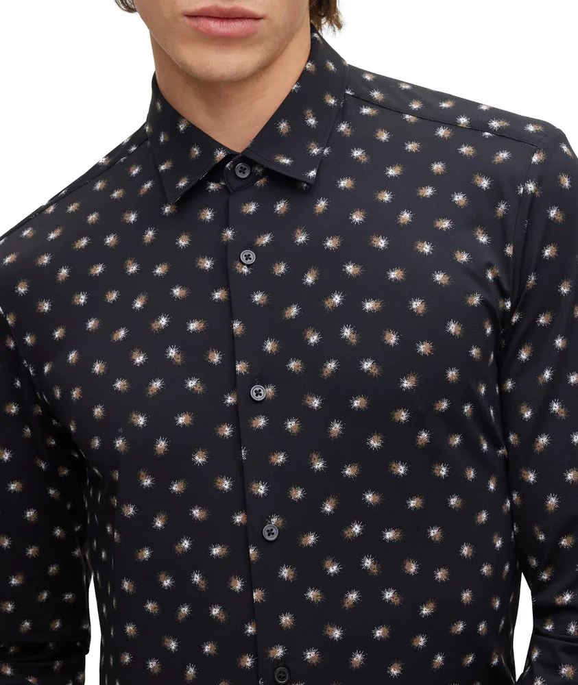 Slim-Fit Stretch-Jersey Printed Sport Shirt