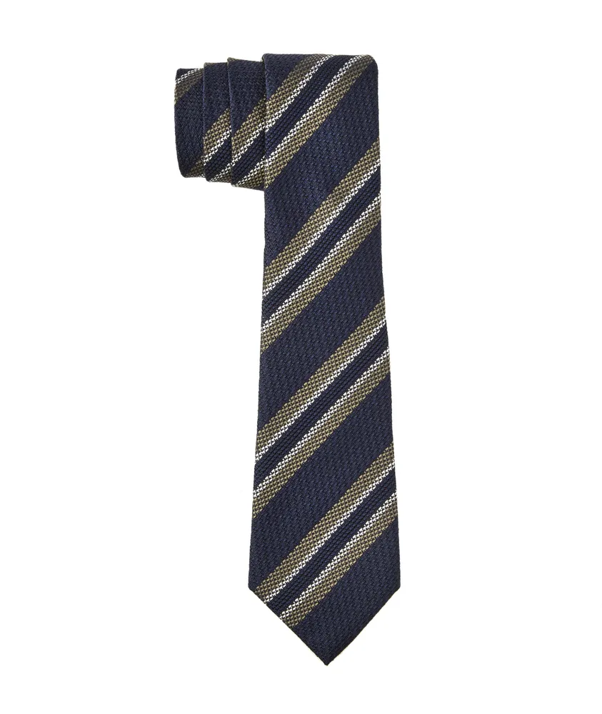 Wide Striped Silk Tie in Navy and White