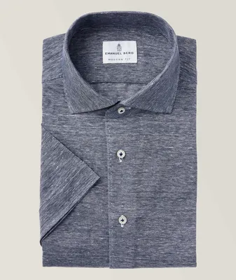 Short-Sleeve Stretch-Linen Blend Shirt