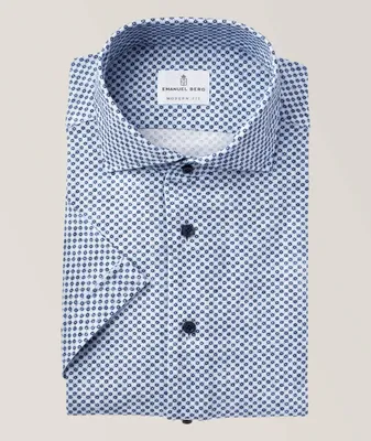 Short-Sleeve Neat Print Jersey Stretch-Cotton Shirt