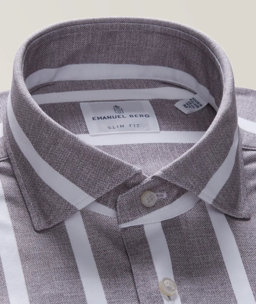 Striped Pattern Byron Modern 4-Flex Stretch-Cotton Knit Shirt