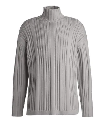 Virgin Wool Thich Rib-Knitted Turtleneck Sweater