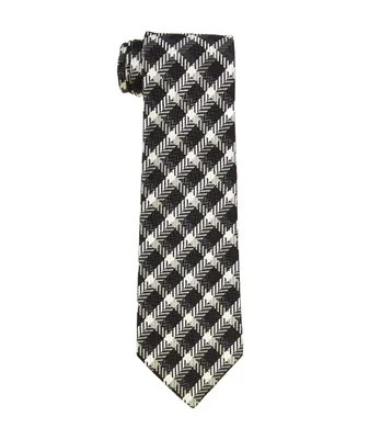 Checkered Print Silk Tie