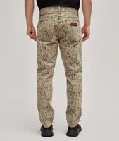 Slim-Fit Distressed Leopard Pattern Cotton Jeans