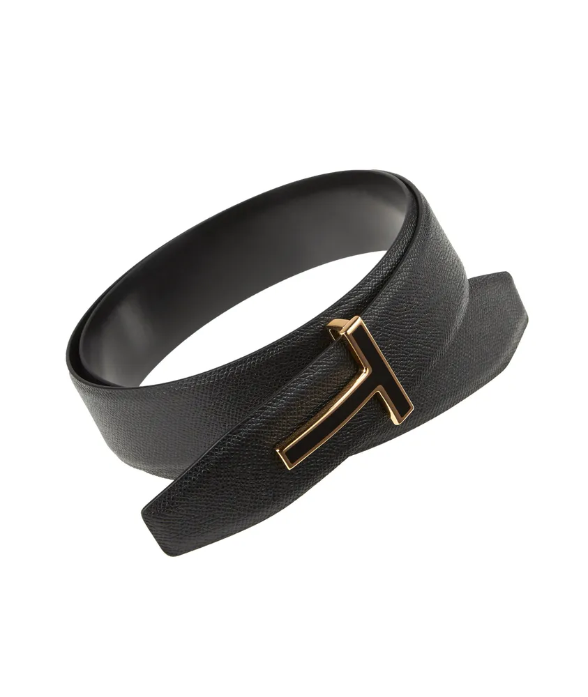 T Buckle Grain Leather Belt