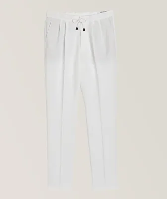 Drawstring Double Pleated Linen Trousers