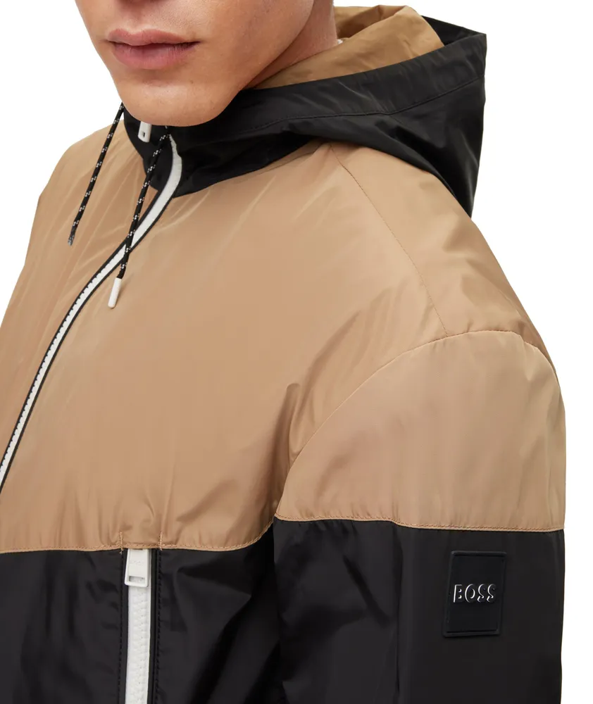 BOSS - Water-repellent hooded jacket with monogram jacquard