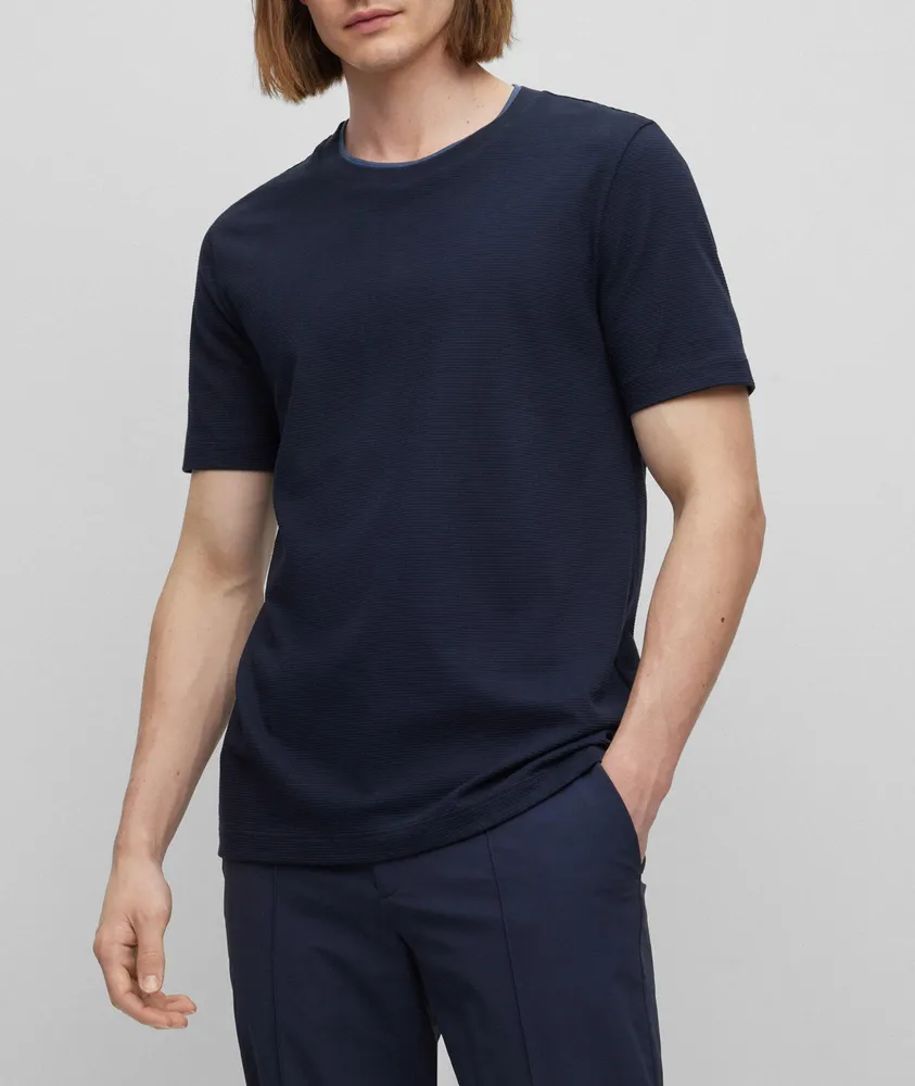 Double Crew Neck Collar Structured Cotton T-Shirt