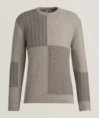 Patchwork Wool-Blend Crewneck Sweater