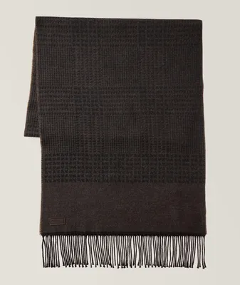 Fringed Checkered Double Face Wool Scarf