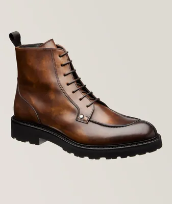 Burnished Leather Lace-Up Combat Boots