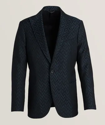 Large Herringbone Jacquard Virgin Wool Suit Jacket