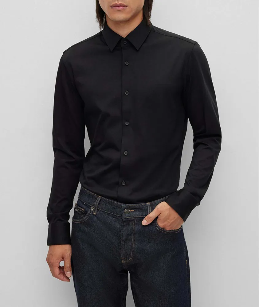 Slim-Fit Stretch-Jersey Dress Shirt