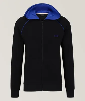 Full-Zip Logo Embroidered Stretch Cotton Hooded Sweater