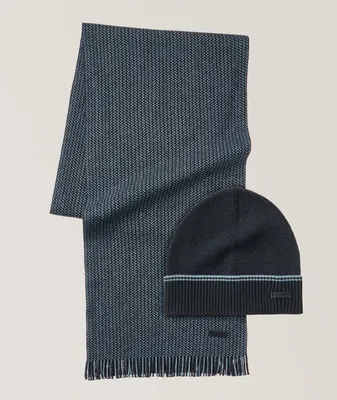 Raschel Knit Cotton-Wool Scarf & Beanie Gift Set
