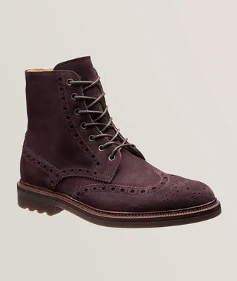 Suede Wingtip Lace-Up Boots