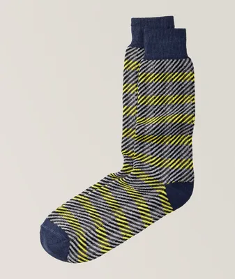 Striped & Checkered Cotton-Blend Socks