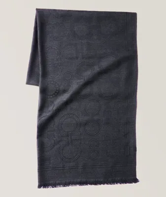 Gancini Logo Pattern Wool-Silk Scarf