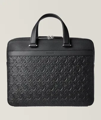 Gancio Monogram Embossed Calfskin Leather Briefcase