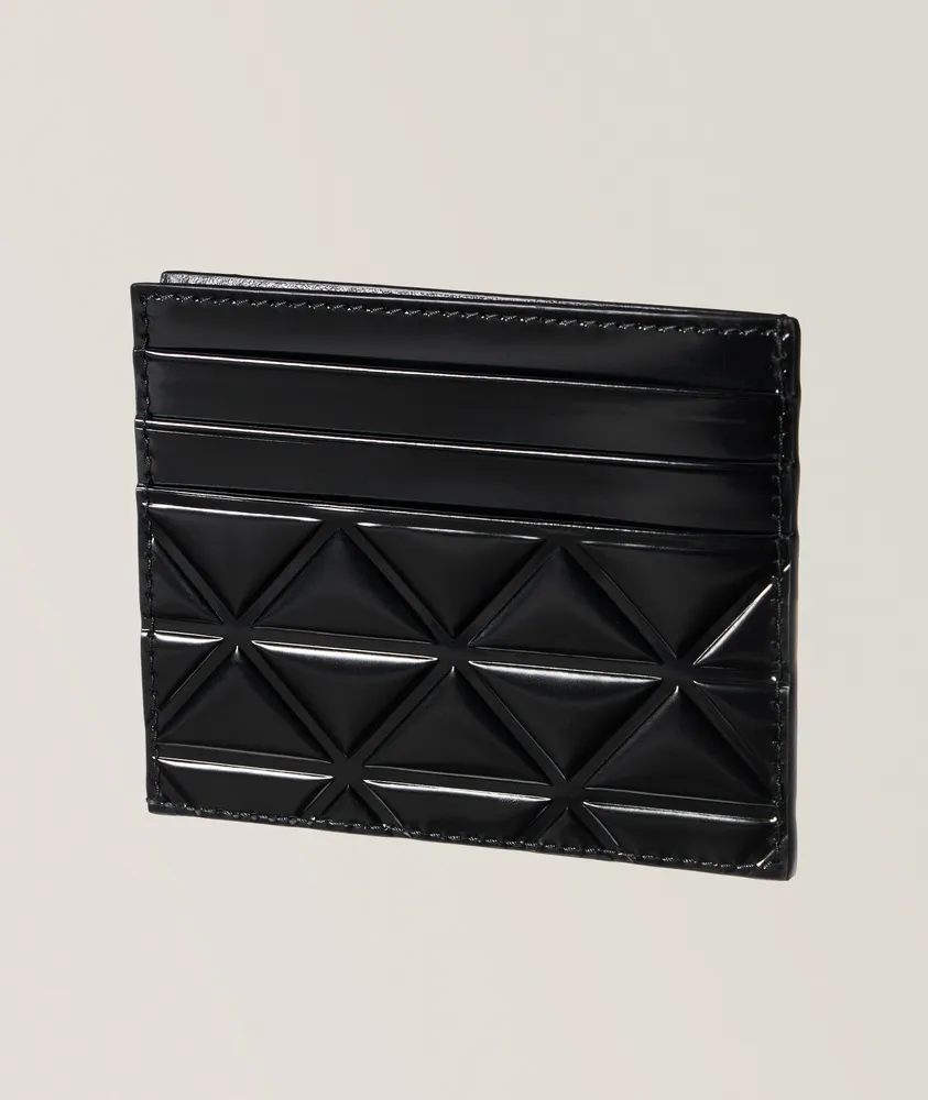 Embossed Triangle Quilted Calfskin Leather Cardholder