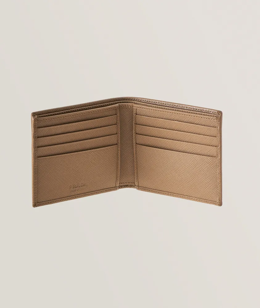 Triangolo Logo Plaque Saffiano Leather Bifold Wallet